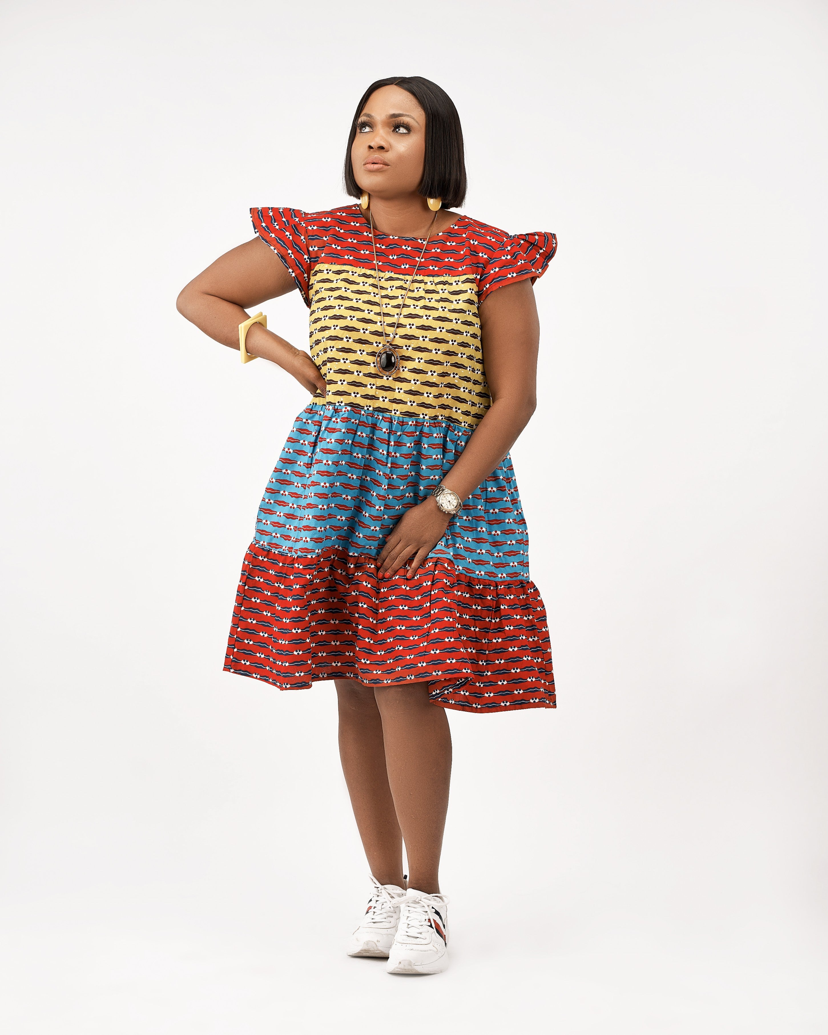 Dara African Print Color Block Dress
